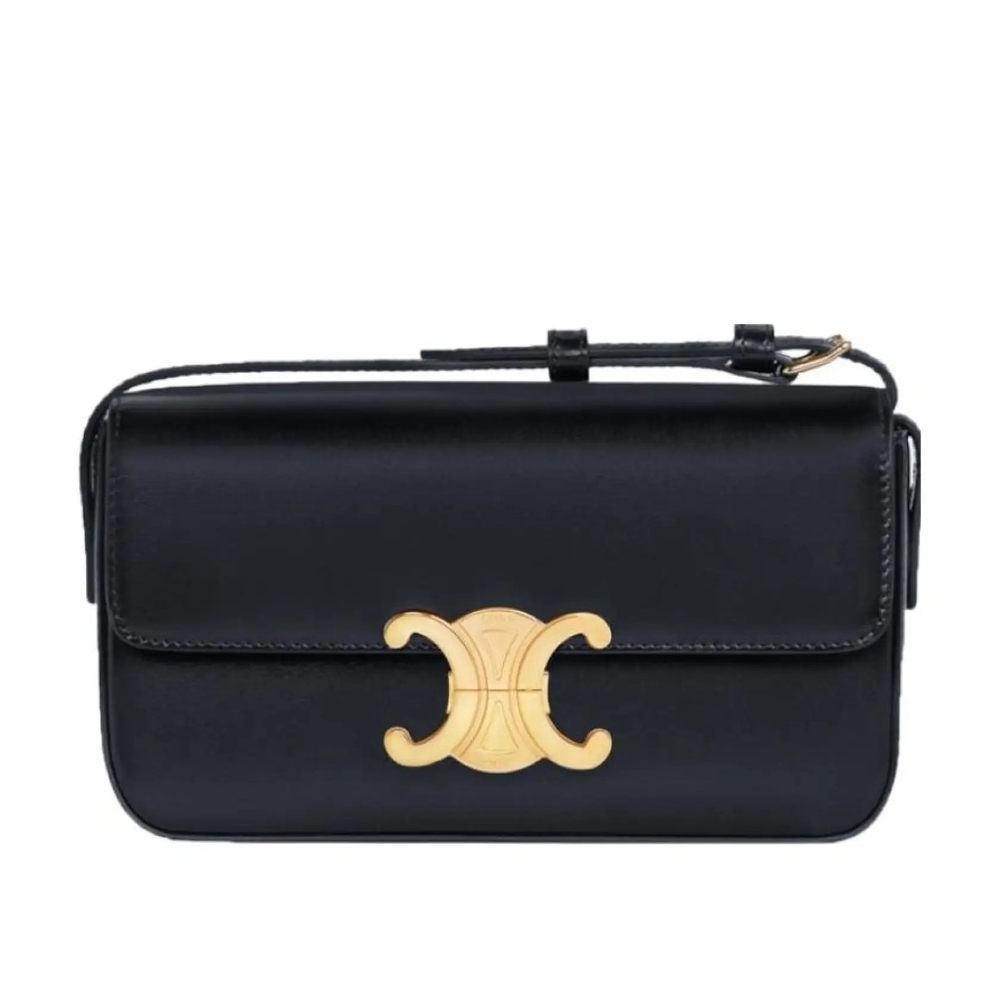 Celine Black Calfskin Leather Triomphe Claude Shoulder Bag - Picture 4 of 10